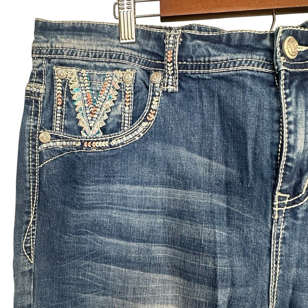 Grace In LA Plus Size P Straight Dark Wash Jeans Aztec Sequins Pockets Size 19 - Picture 6 of 16